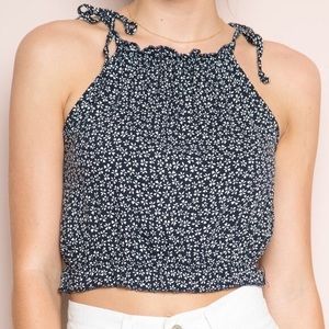 navy blue and white floral brandy tank